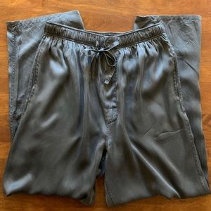Washable Silk Pajama Bottoms Lounge Pants, M, Gray